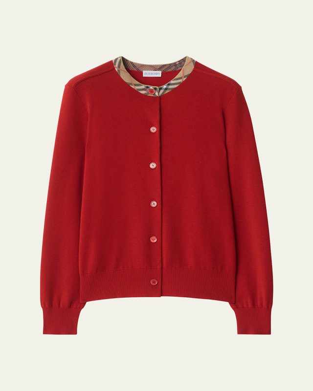 Margot Check-Trim Crewneck Cardigan